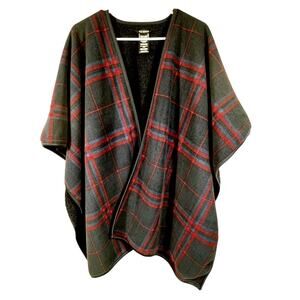 Ike Behar Womens Plaid Fleece Wrap Shawl Poncho Reversible One Size